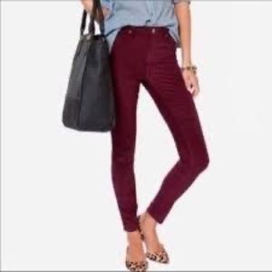 J Crew Toothpick maroon ankle corduroy pants - size 29